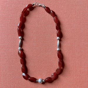 Vintage Native American Carnelian & Silver Bench Bead Necklace